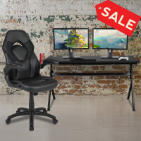 Flash Furniture BLN-X10D1904L-BK-GG Gaming Desk and Black Racing Chair Set /Cup Holder/Headphone Hook/Removable Mouse Pad Top - 2 Wire Management Holes